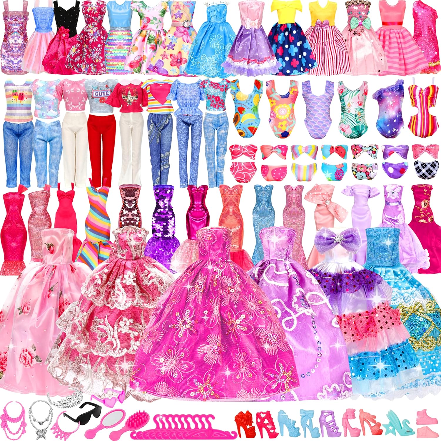 71 Pcs Doll Clothes and Accessories, 5 Wedding Gow...