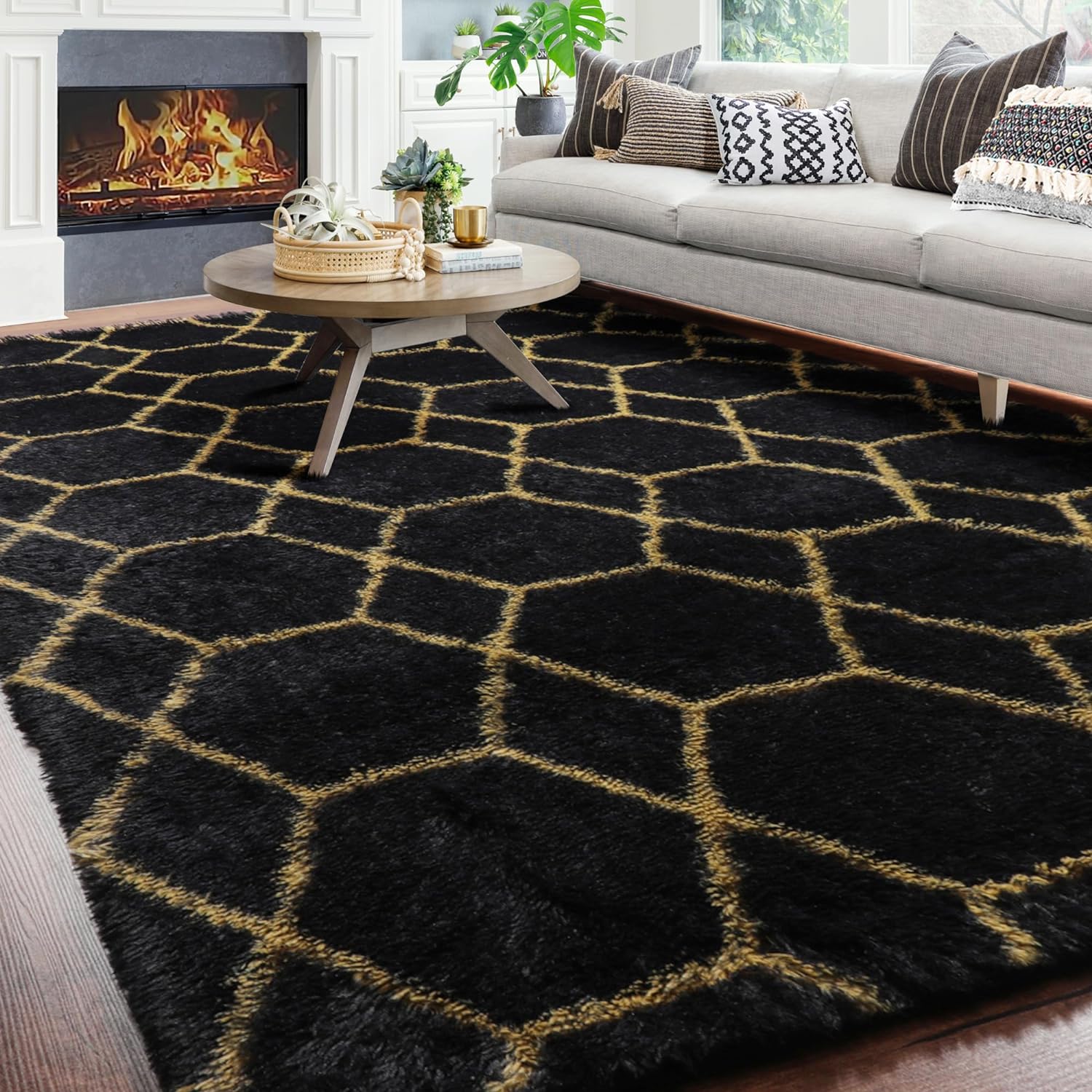 ONASAR 8x10 Black and Gold Rug, Large Boho Geometric Area Rugs for Living Room,...