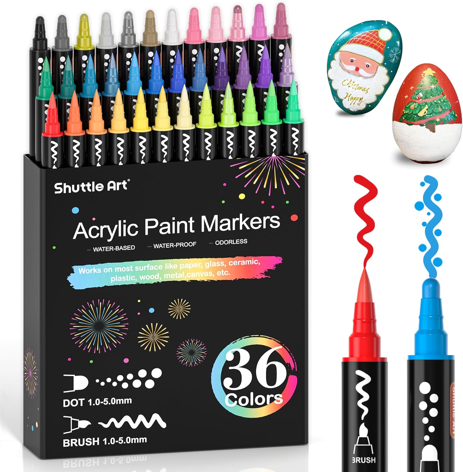 Shuttle Art Dual Tip Acrylic Paint Pens, 36 Colours Dot & Brush Paint Marker Pen...