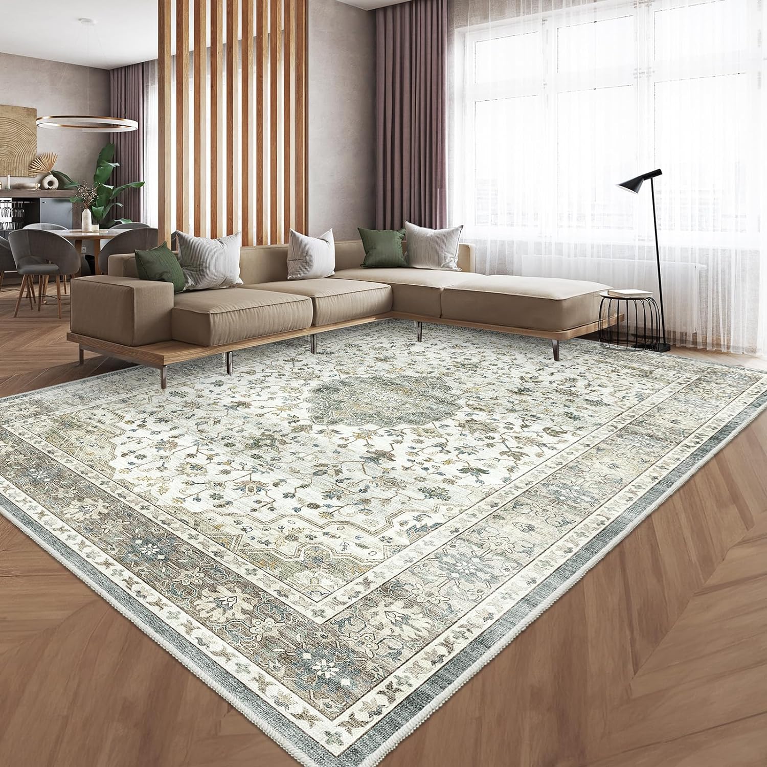 HOMFINE Vintage Area Rug for Living Room - Machine Washable Rug Soft Short Pile...