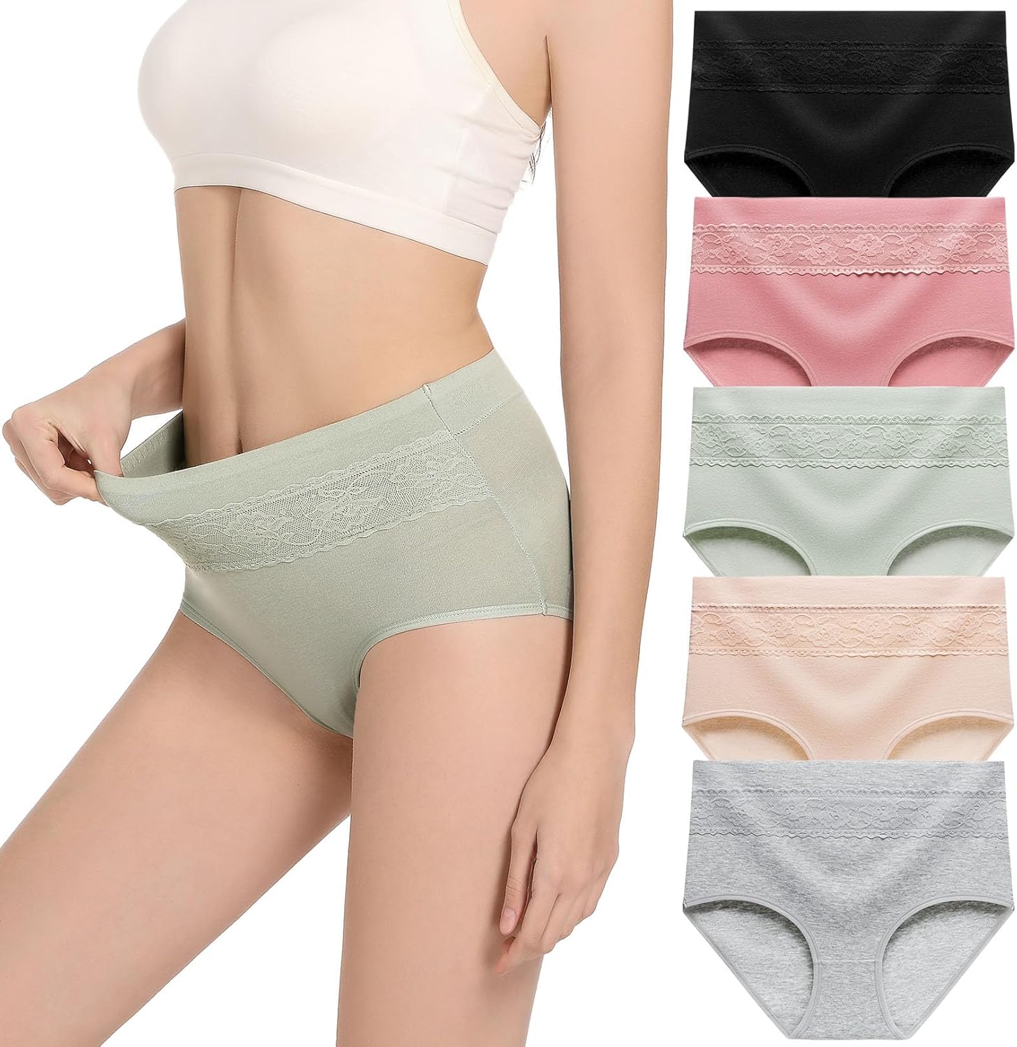 HAVVIS Women's Briefs Underwear Cotton High Waist Tummy Control Panties Rose Jac...