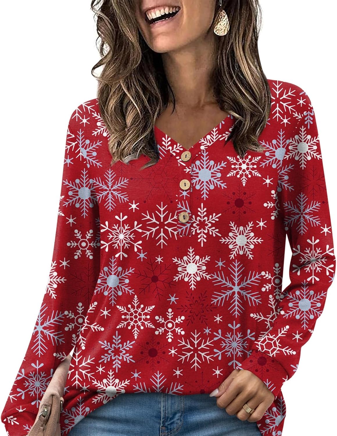 HOTGIFT 2024 Women Winter Fall Tops Shirts Long Sleeve Casual Tshirts Vneck Butt...