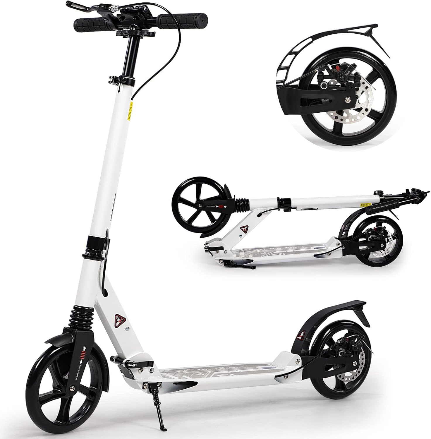 Kick Scooter for Kids Ages 8-12, 200mm Big Wheels Scooter for Adults with Disc B...
