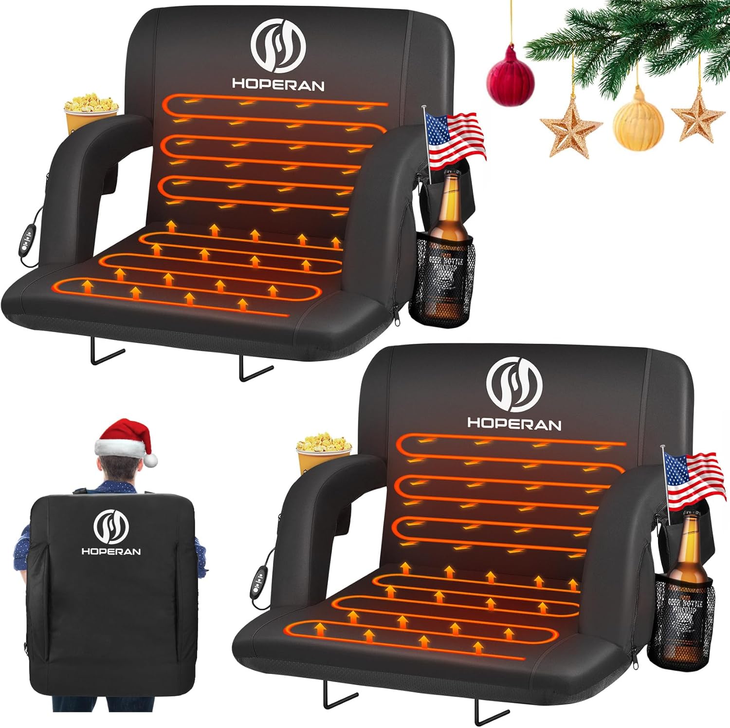 Heated Stadium Seats for Bleachers with Back Support and Wide Cushion, Extra Por...