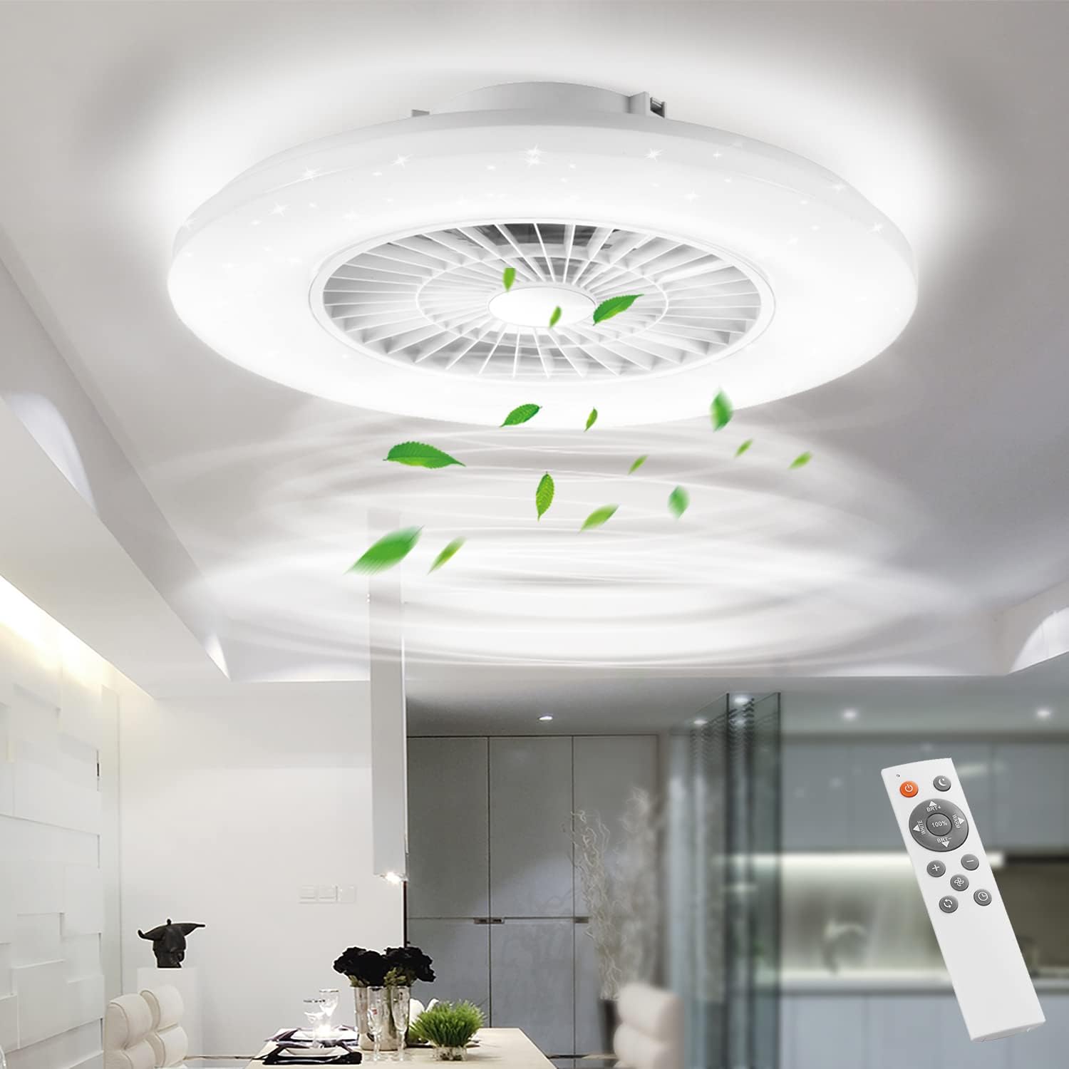 BKZO 60CM LED Ceiling Light with Fan, Ceiling Fan Lights 24 Levels Wind Speeds,...