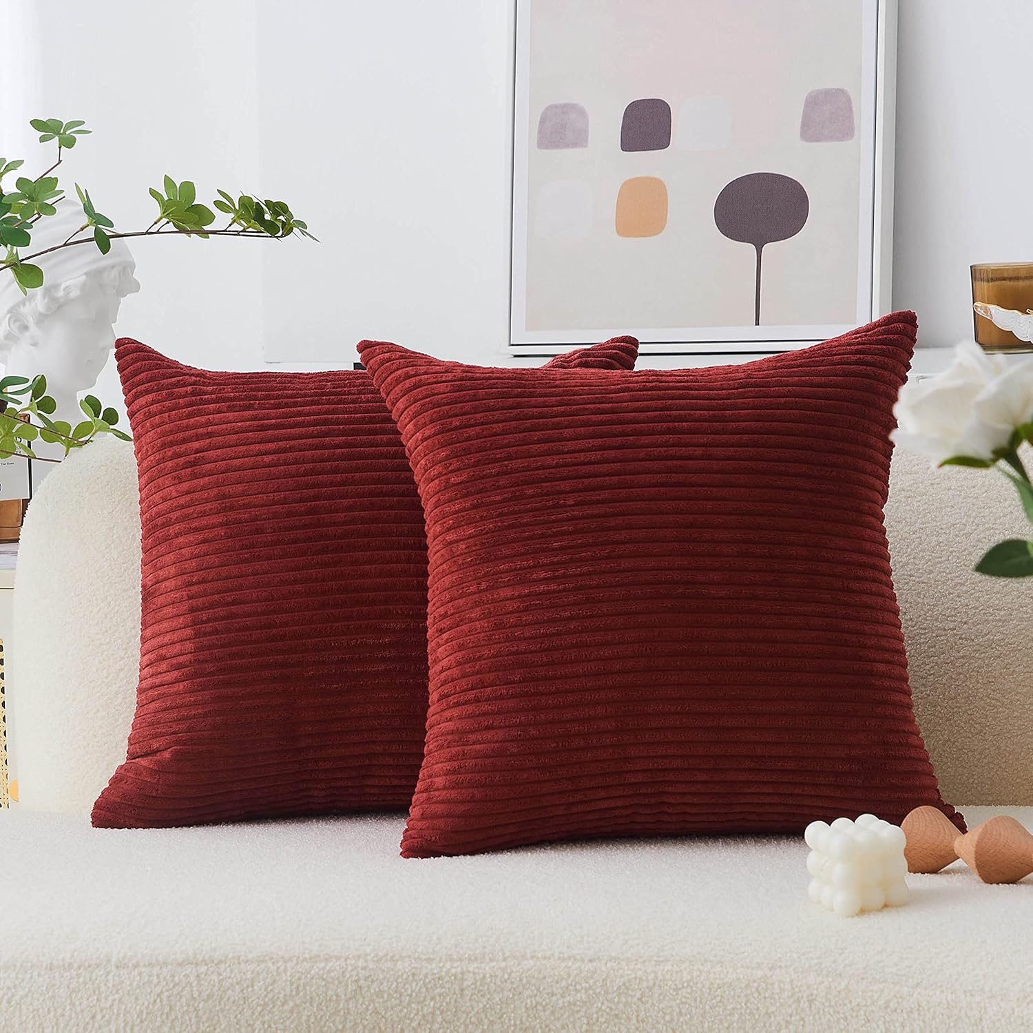 Home Brilliant Cushion Covers 18x18 Super Soft Striped Corduroy Accent Throw Pil...