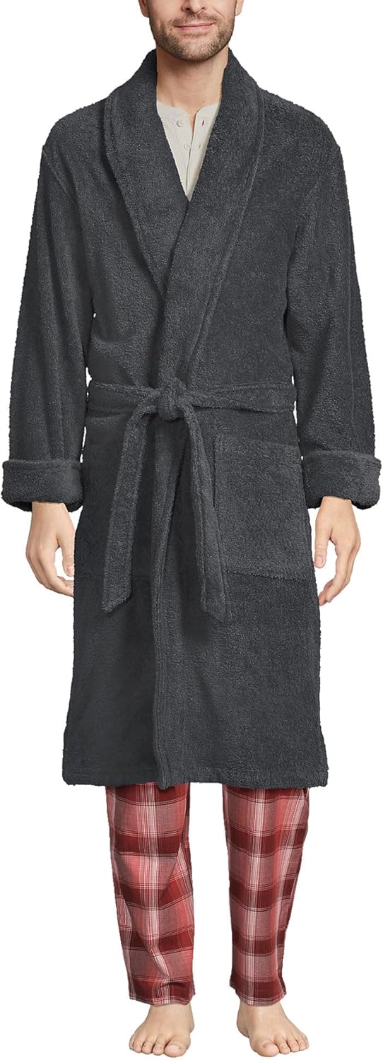 Lands' End Men's Calf Length Turkish Cotton Terry Bathrobe X-Large Charcoal