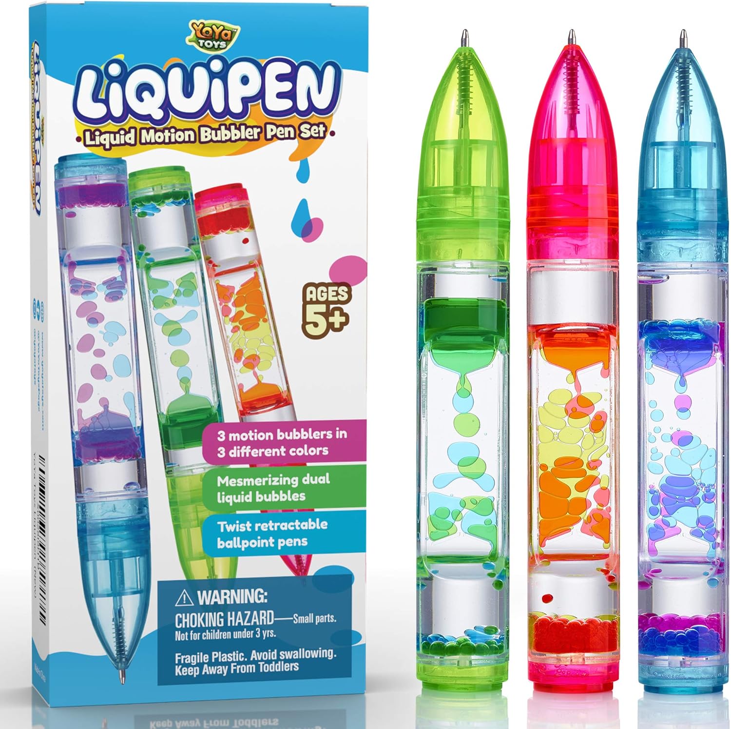 Yoya Liquipen - Liquid Motion Bubbler Pens Toy (3 Pack) - Writes Like a Regular...