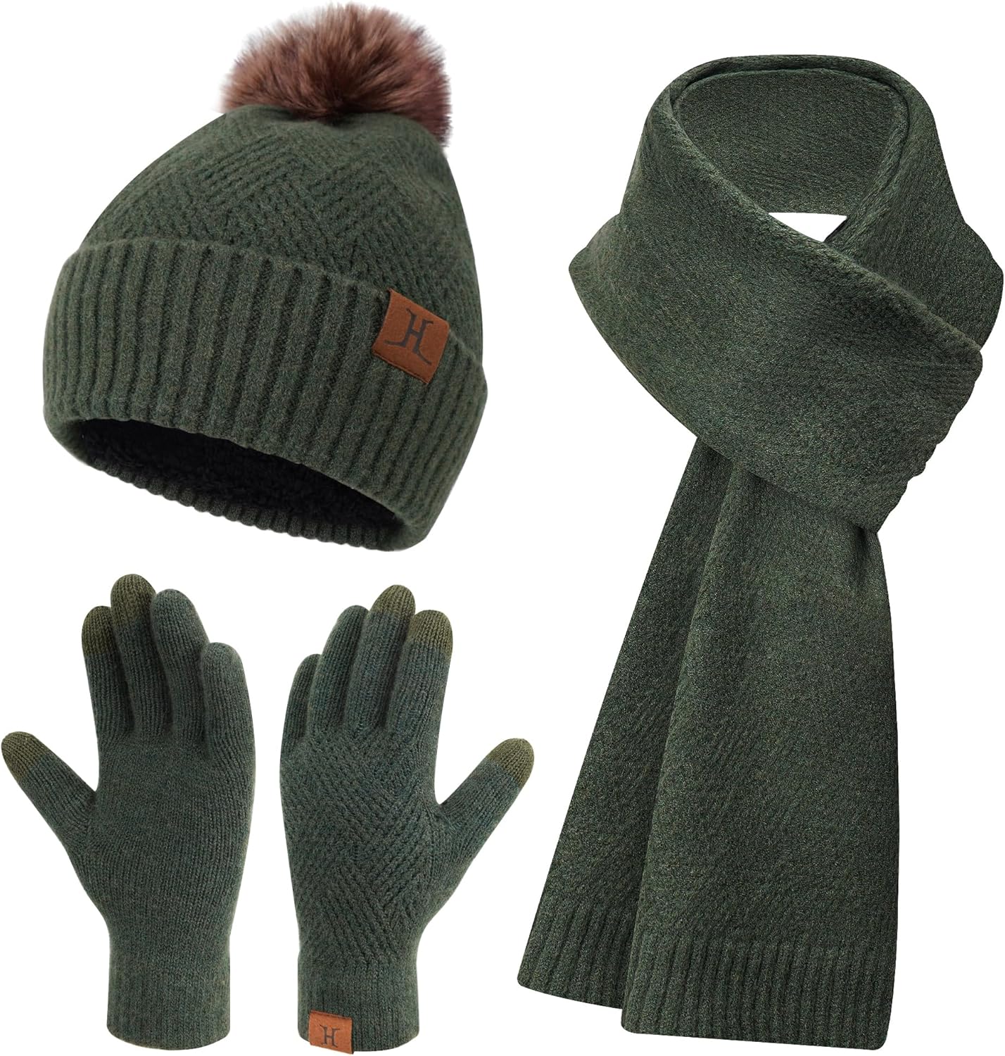 Bequemer Laden Womens Winter Beanie Hats Long Scarf Neck Touchscreen Gloves Set...