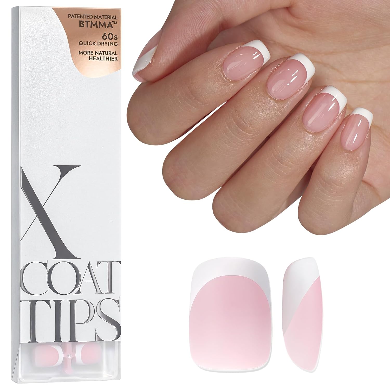 BTArtboxnails XCOATTIPS French Gel Nails - White French Tip Press on Nails Pink...