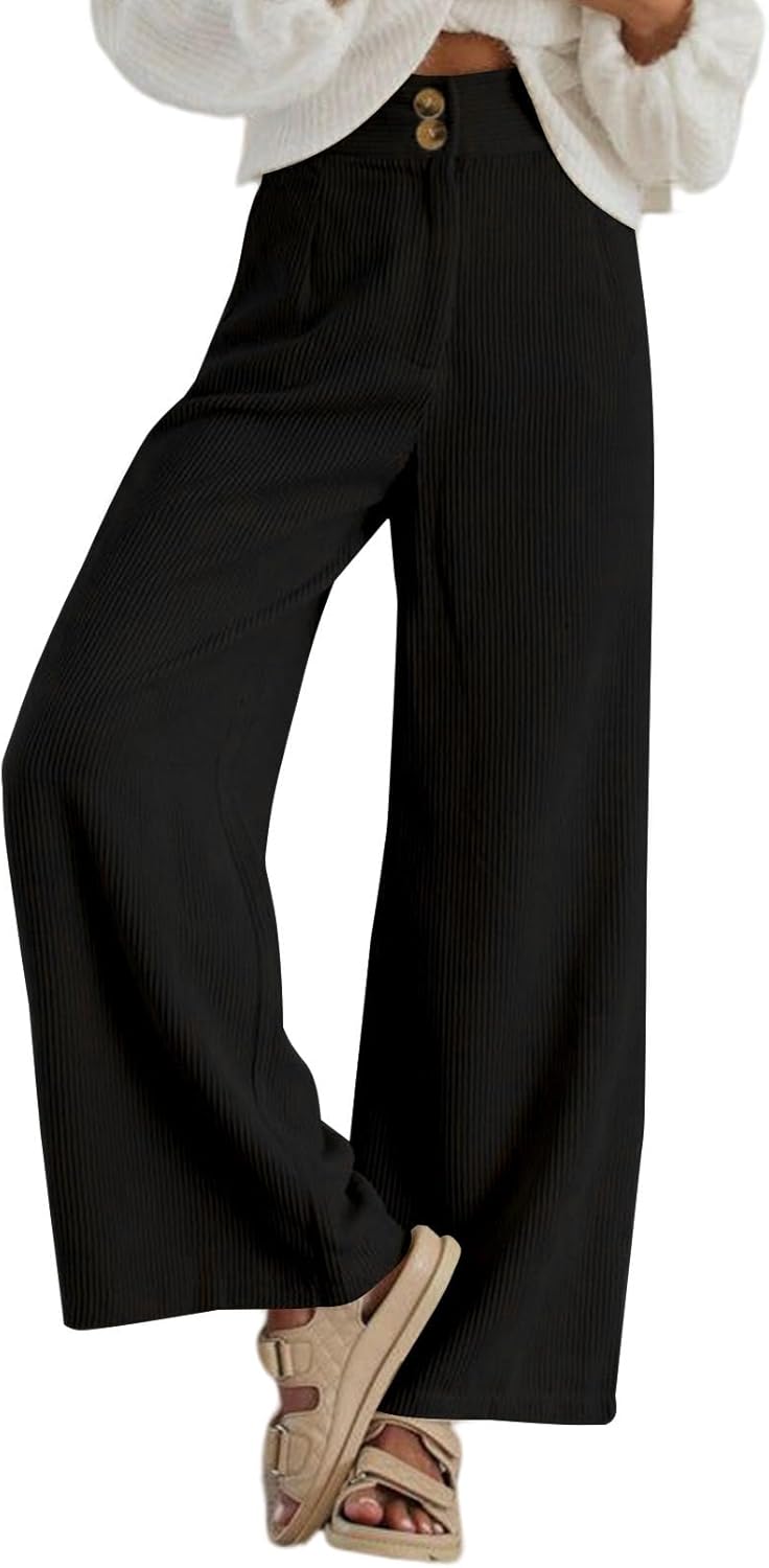Sidefeel Corduroy Pants for Women 2024 Casual High Waisted Double Buttoned Stret...