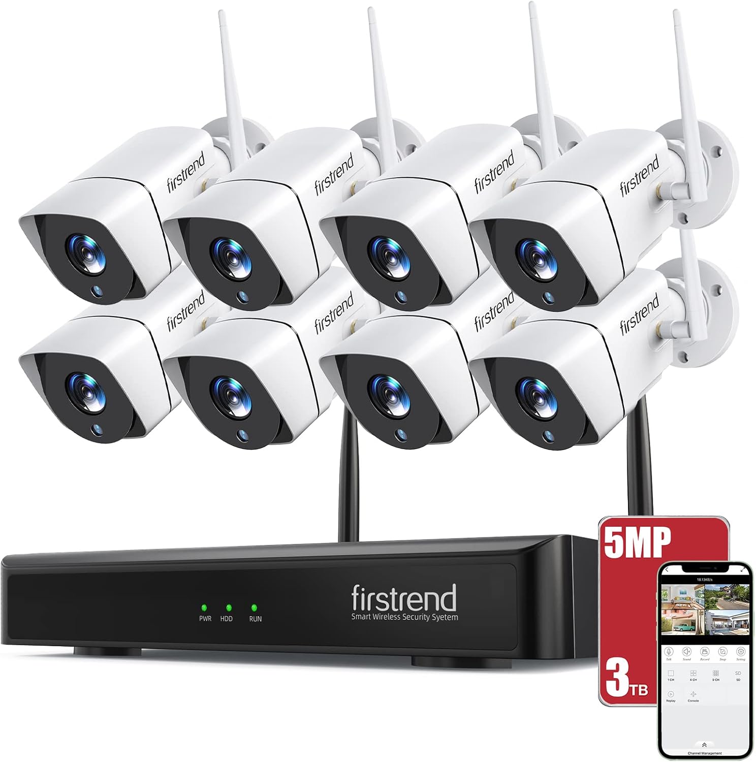 5MP Wireless Security Cameras System, Firstrend Security System Wireless Ultra H...