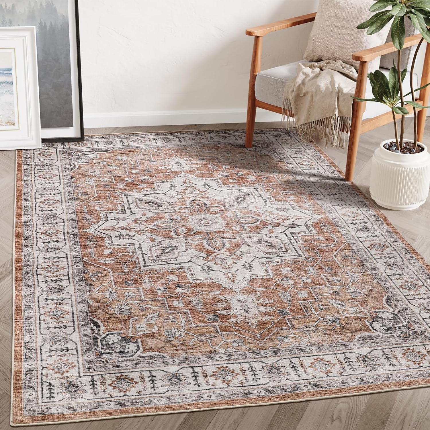 Washable Rug 8x10 Area Rugs for Living Room - Stain Resistant Non-Slip Backing R...