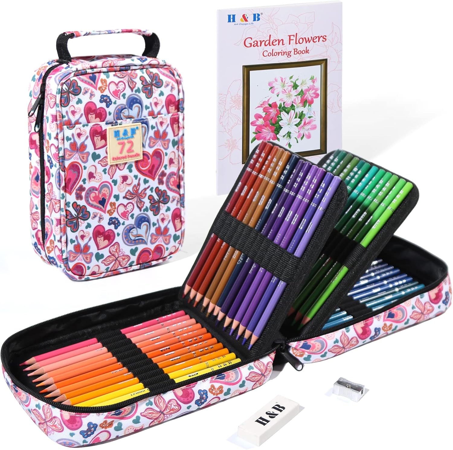 H & B 72 Colouring Pencils Set with Portable Zipper Bag Sketchpad Drawing & Art...