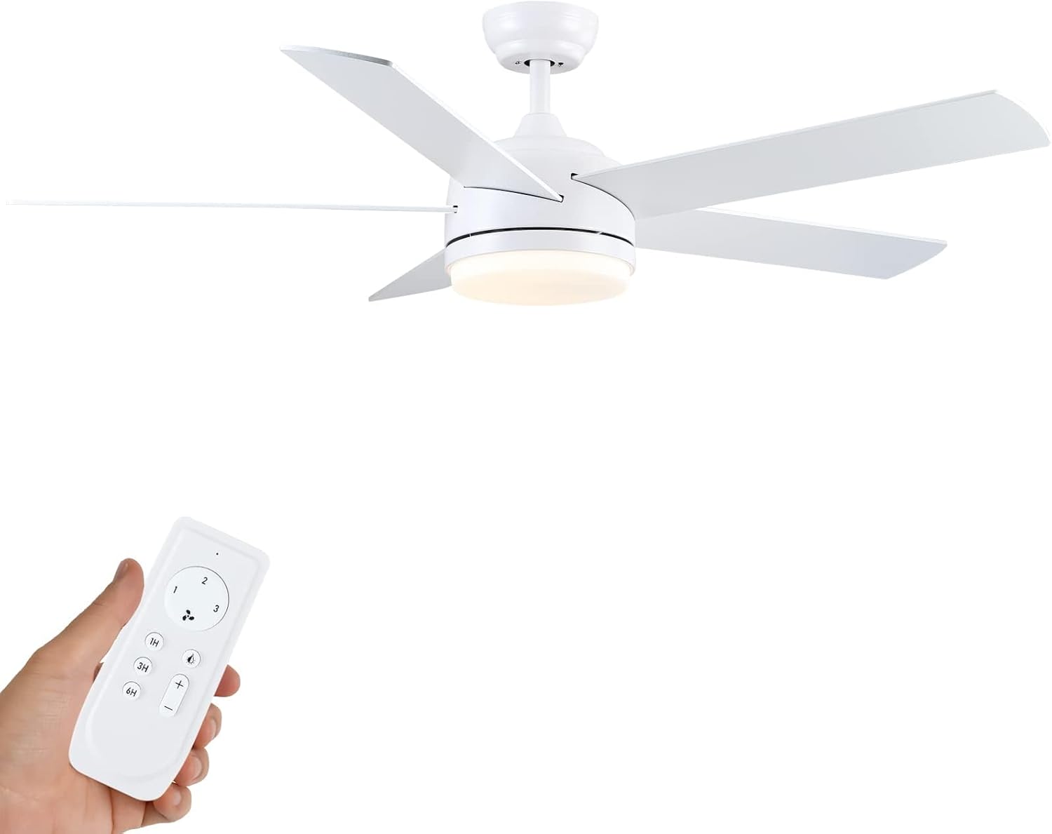 Ceiling Fan with Lights, Remote Control, 52 Inch White Modern Ceiling Fan with 5...
