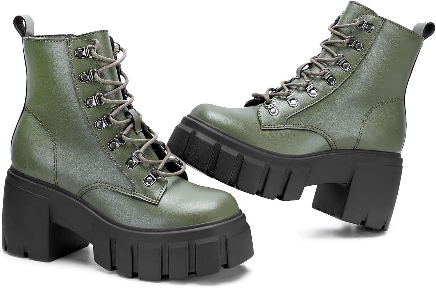 FITORY Women’s Combat Boots Lightweight Lace up Side Zipper Ankle Botas High Hee...