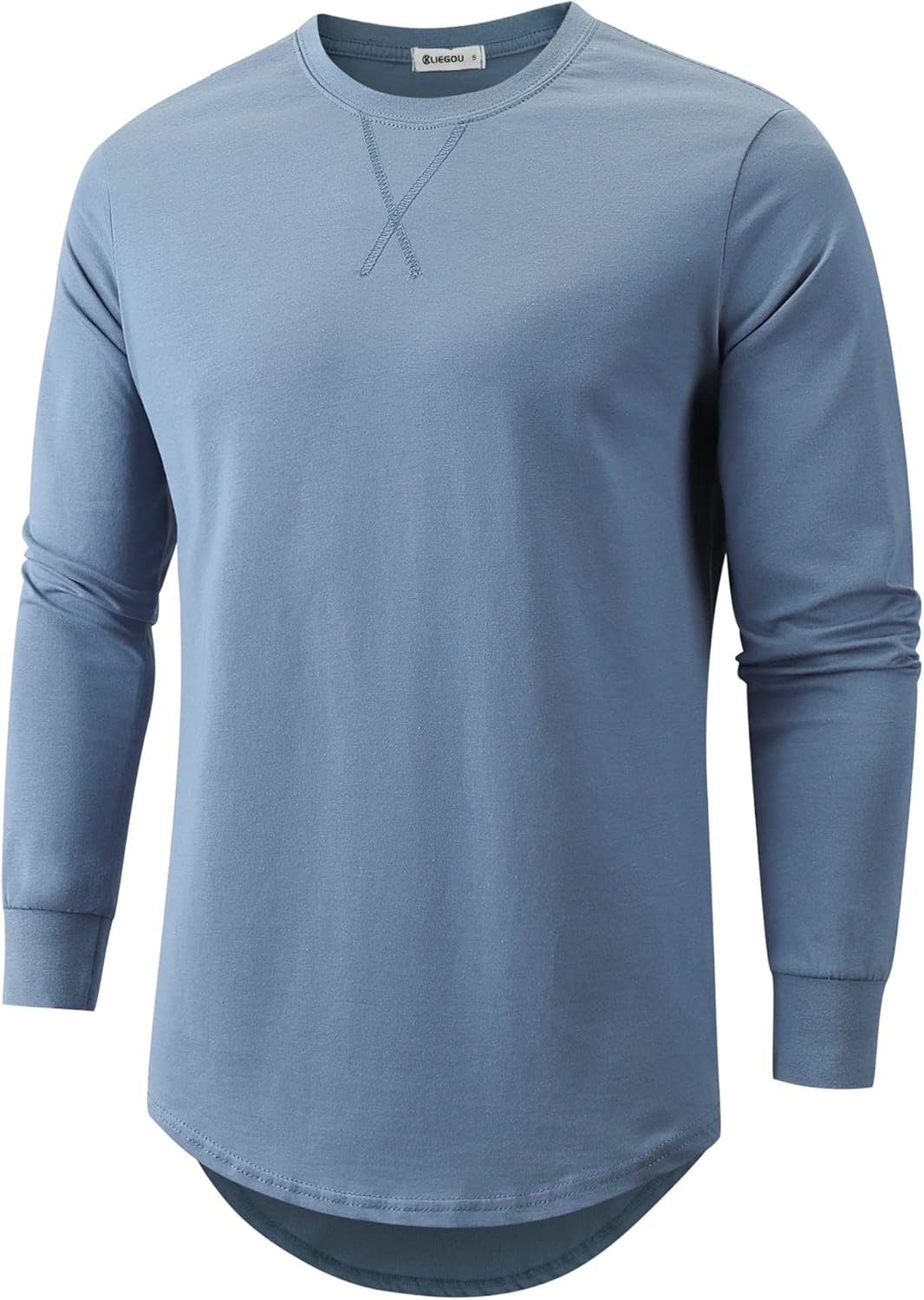 KLIEGOU Mens 100 Cotton Hipster Hip Hop Longline Crewneck T-Shirt Pre - Shrunk S...