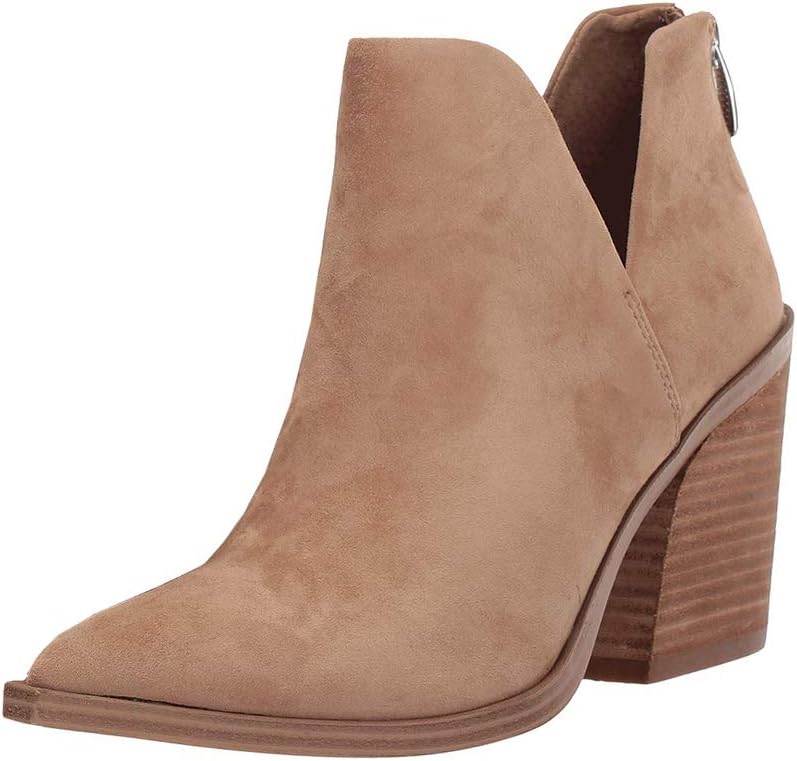 Kathemoi Womens Slip on Ankle Boots V Cutout Pointed Toe Chunky Stacked Mid Heel...