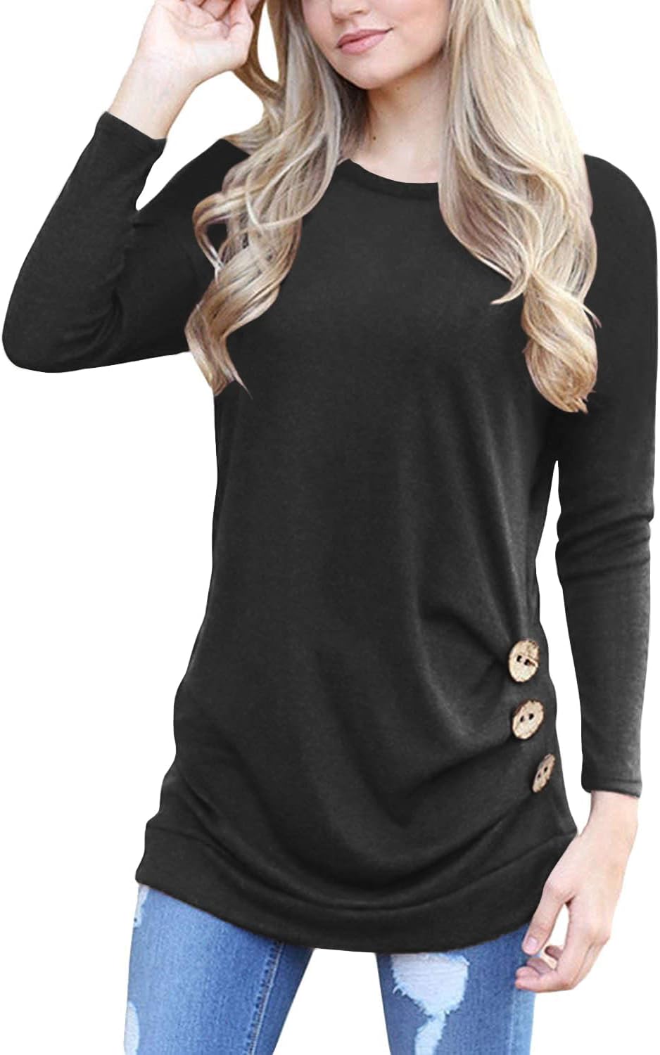 Yincro Women's Casual Long Sleeve Tunic Tops Fall Tshirt Blouses XX-Large Black