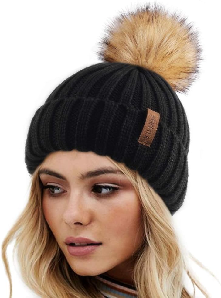 FURTALK Winter Hats for Women Double Layer Fleece Line Beanie Hat with Bobble Po...