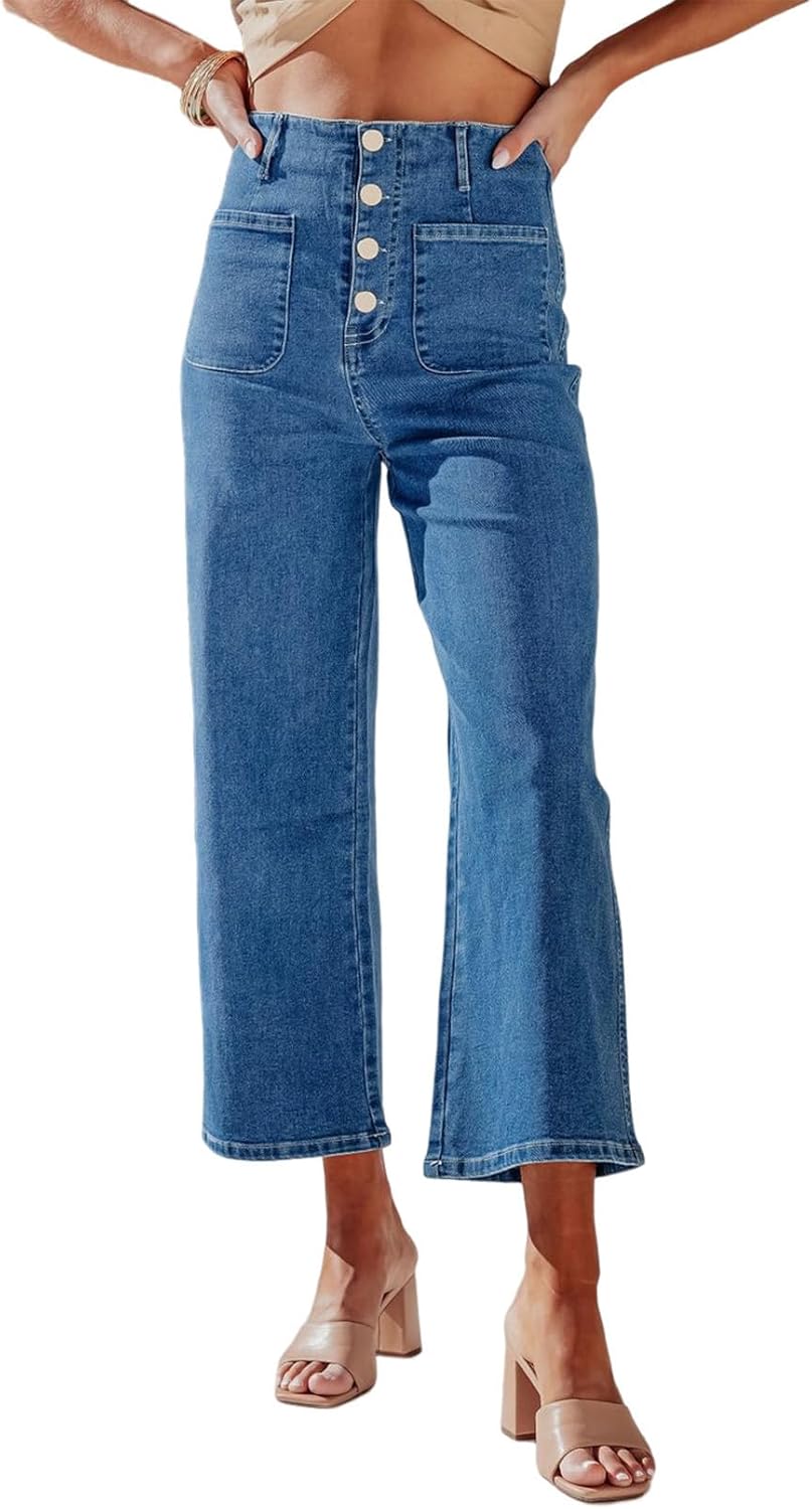 Sidefeel Women's Wide Leg Jeans, Special High Waisted Stretchy Straight Leg Pant...