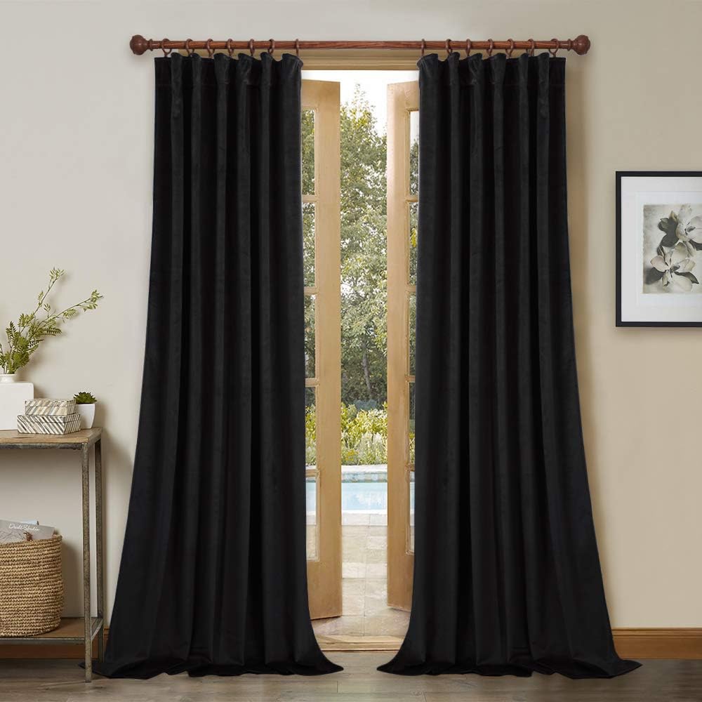 StangH Black Velvet Curtains 96 inches Long Blackout Curtains Thermal Insulated...