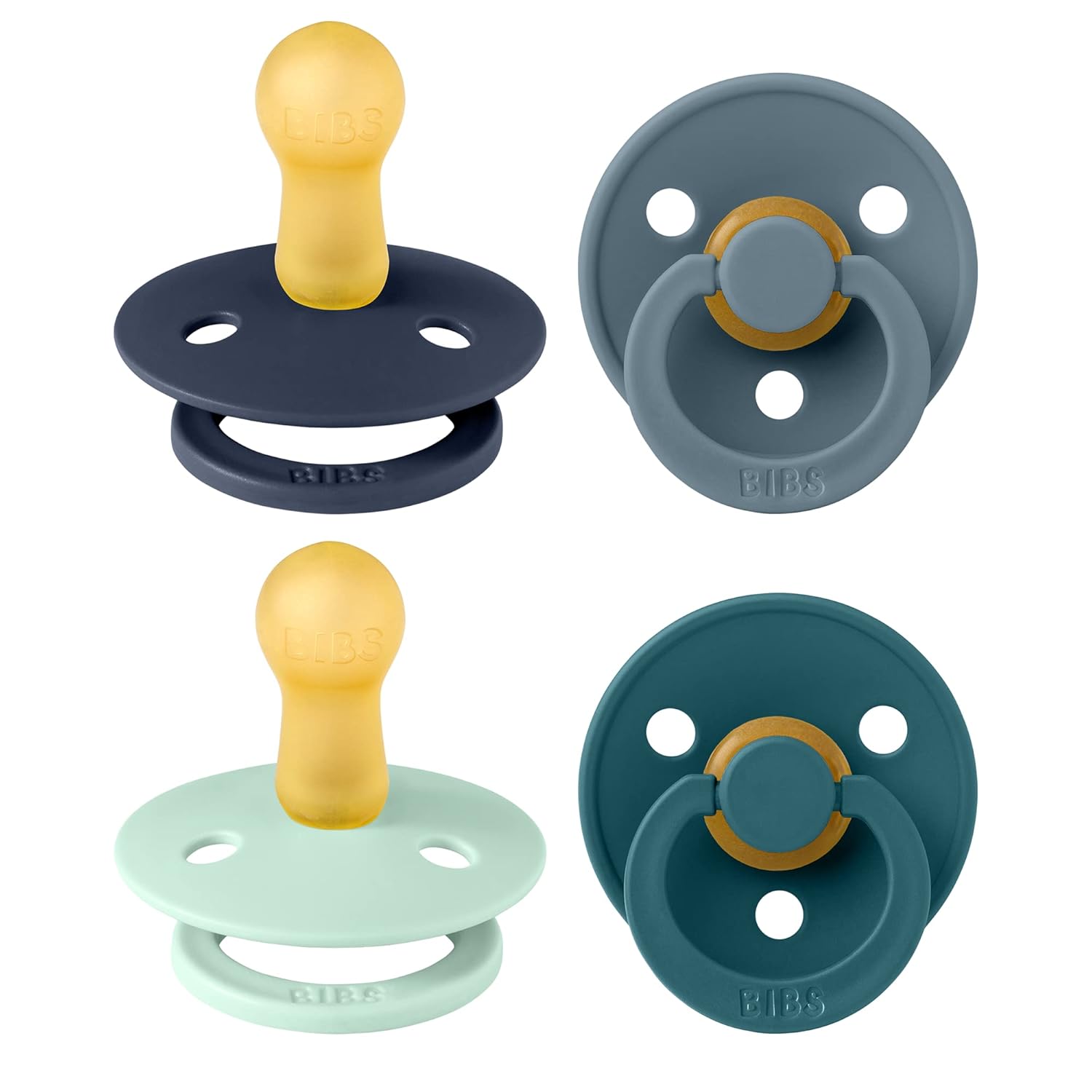 BIBS Pacifiers - Colour 4 Pack | Round Nipple Baby Pacifier | BPA Free Natural R...