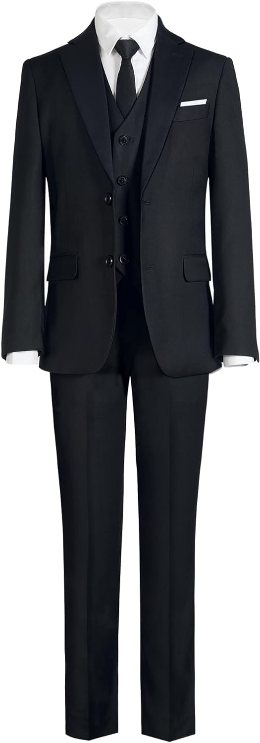 Marvelous World Boys' Formal Slim Fit Suit Set, Adjustable Waist 18 5pc Black