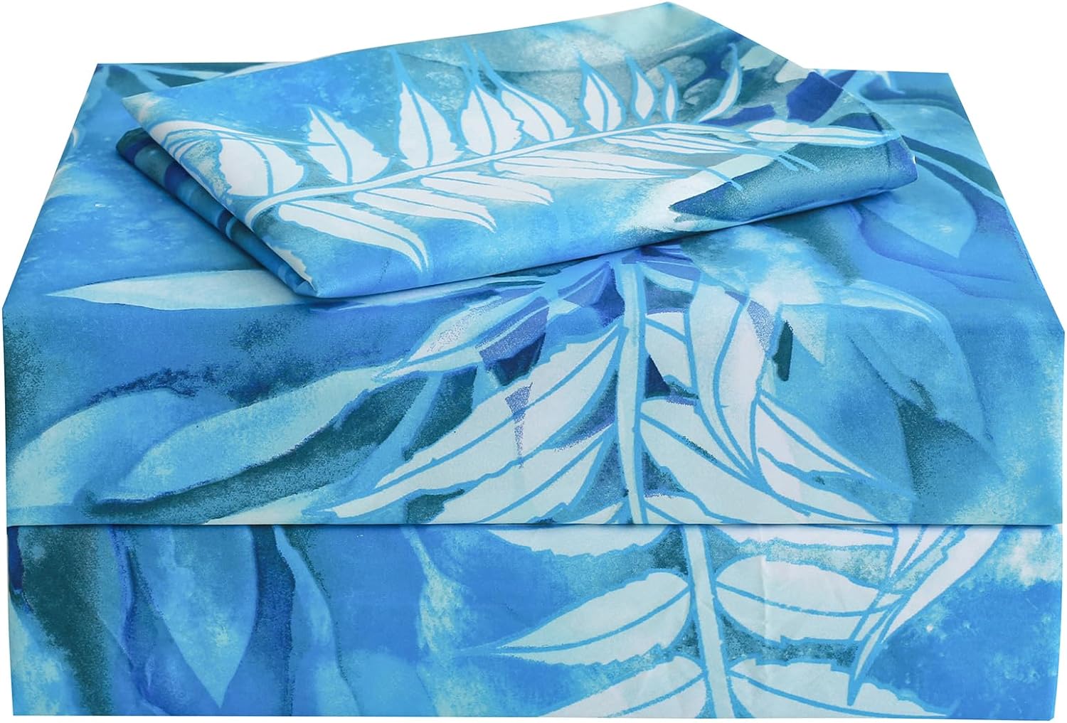 JSD Teal Blue Tropical Leaves Sheet Set Twin Size, 3 Piece Printed Microfiber Sh...