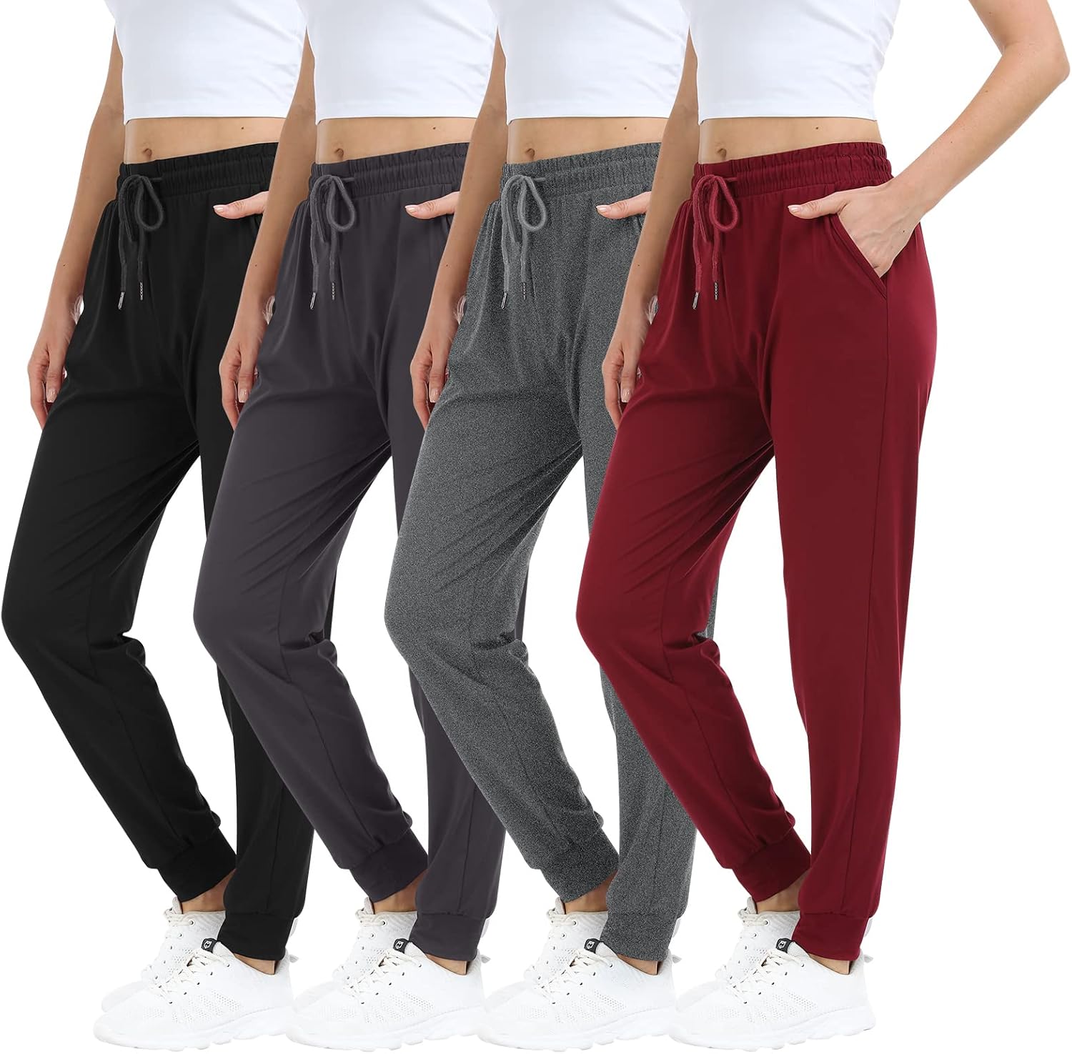 4 Pack Women's Lightweight Sweatpants with Pockets for Running Yoga Workout Blac...