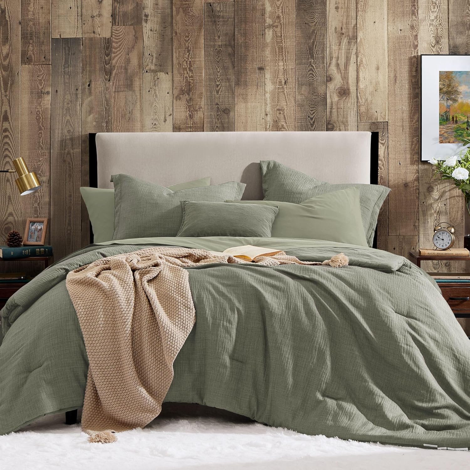 Geniospin Queen Comforter Set - 7 Pieces Comforter Queen Size, Solid Bedding Set...
