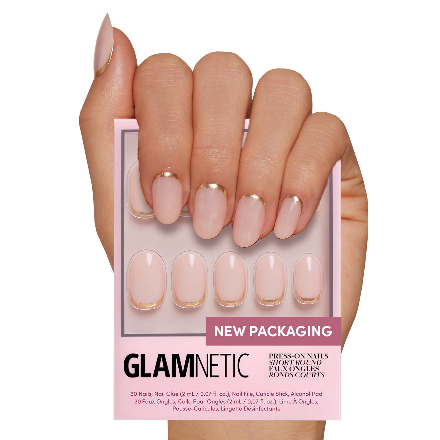 Glamnetic Press On Nails - Goal Digger | Glossy, Semi-Transparent, Short Round N...