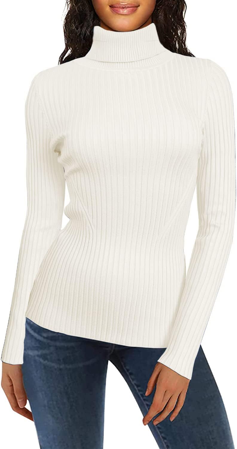v28 Turtleneck Ribbed Sweaters for Women Cute Sexy Knitted Warm Fitted Sweater L...