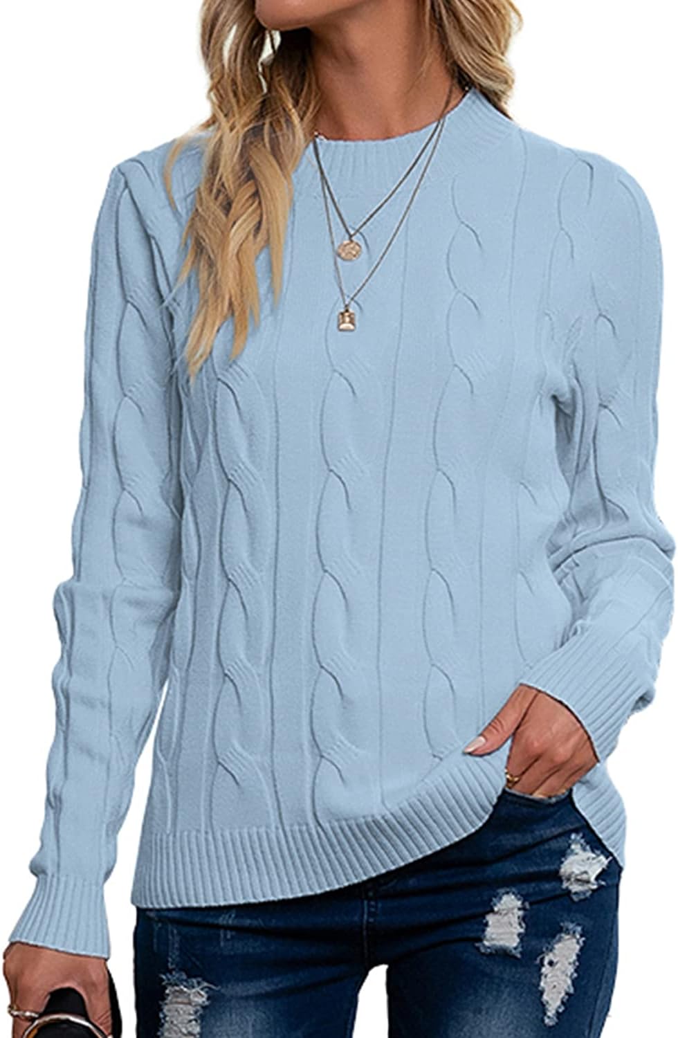 Breampot Women Cable Knit Jumper Casual Basic Long Sleeve Pullover Sweater Tops...