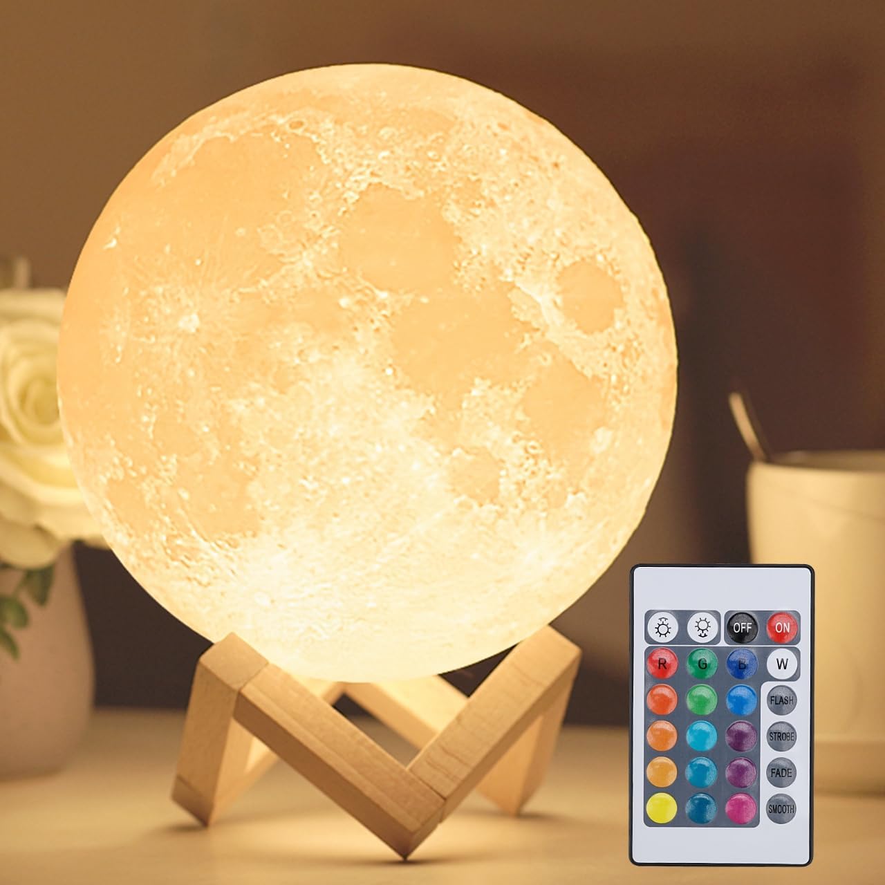 Mydethun Moon Lamp, Special 16 Colors 3D Moon Light Gift, Innovative LED Night L...