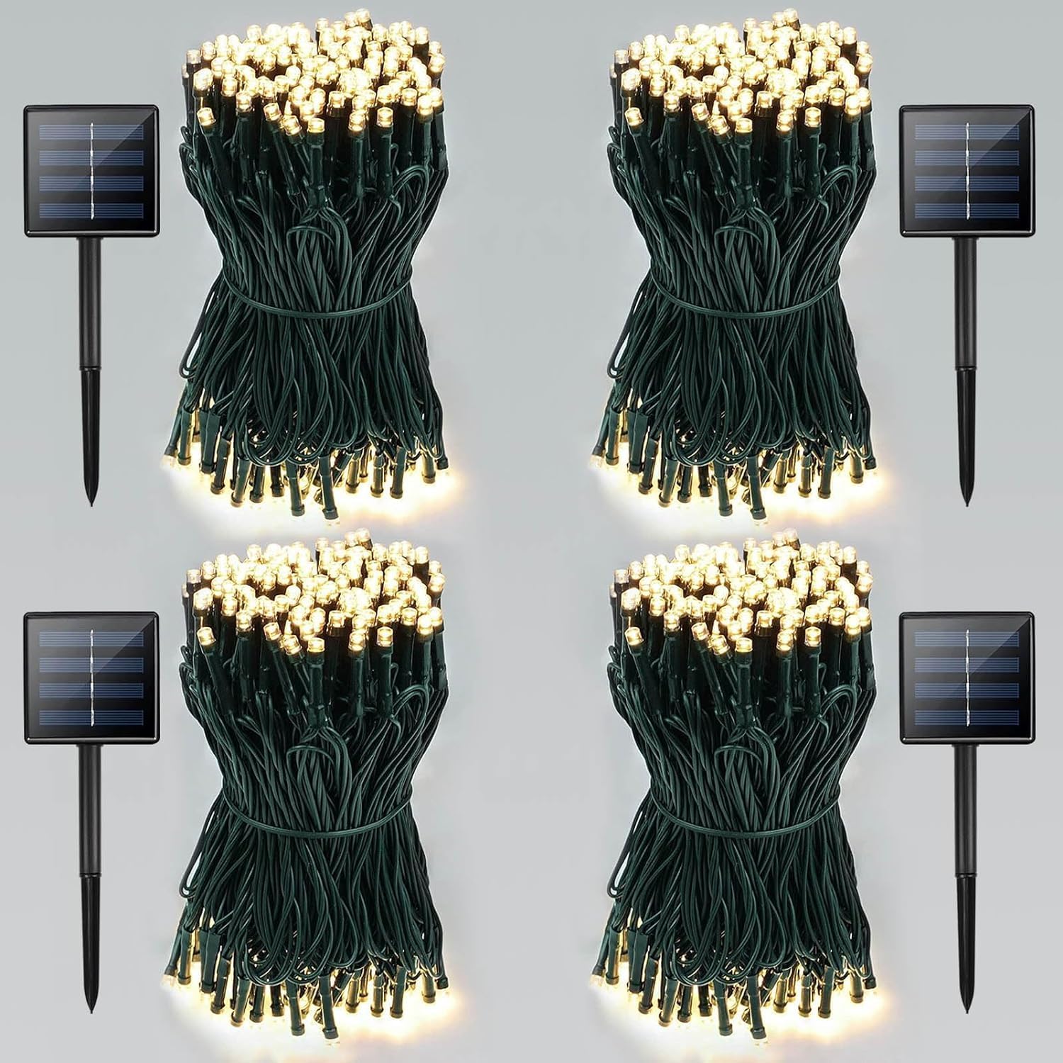 4-Pack Green Wire Solar Christmas Lights, Warm White 170FT 480 LED Solar String...