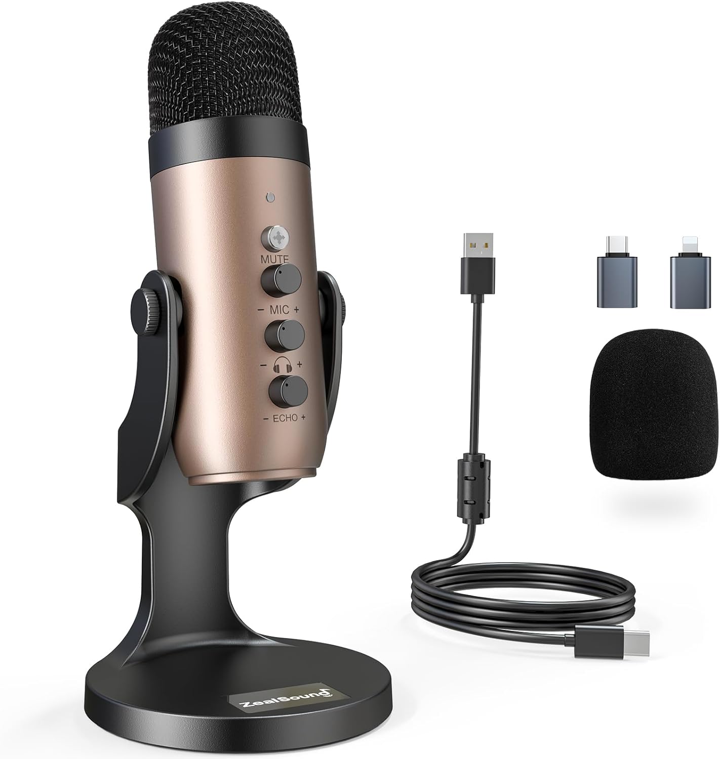 zealsound USB Microphone, k66 Gold Cardioid Condenser Mic for PC iPhone PS5 Phon...