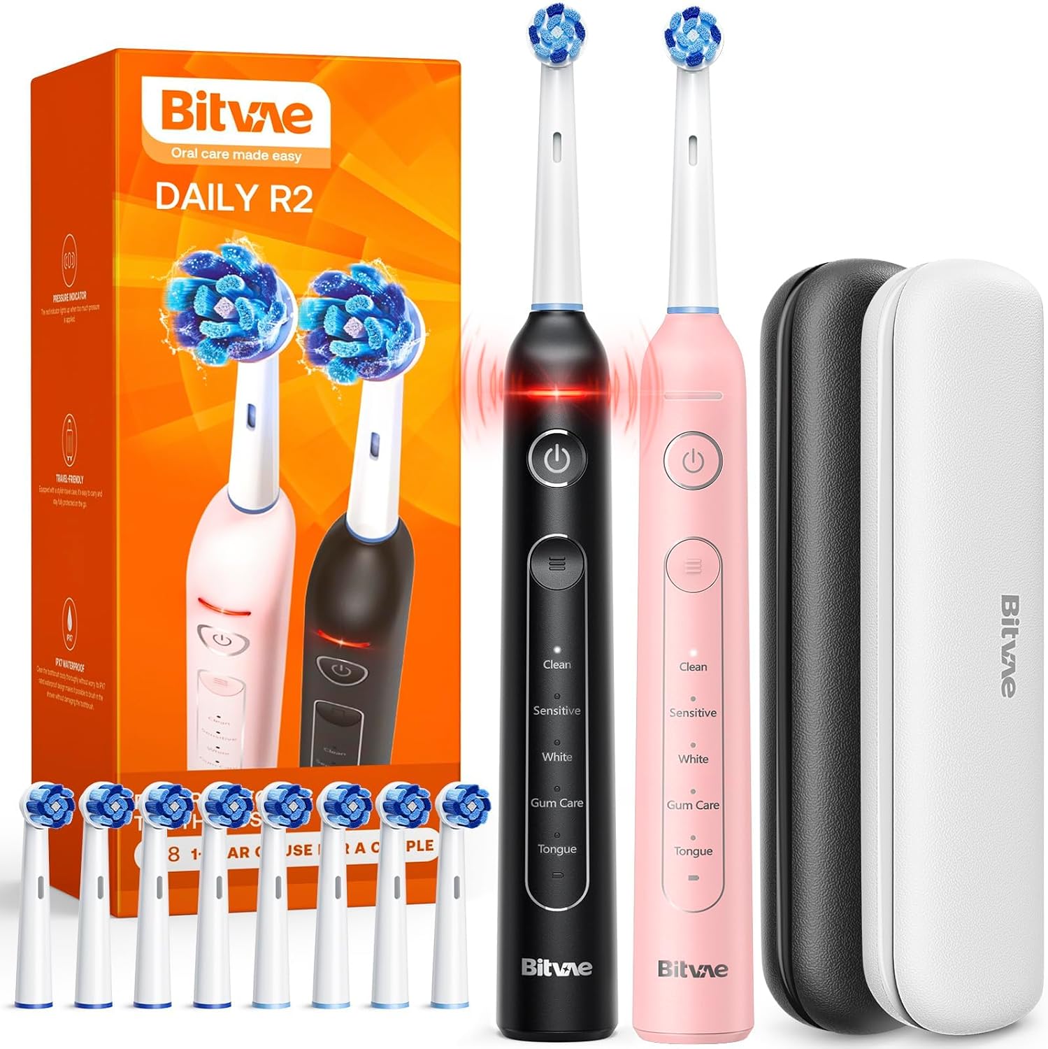 Bitvae Rotating Electric Toothbrush 2 Packs for Adults with Pressure Sensor, Gif...