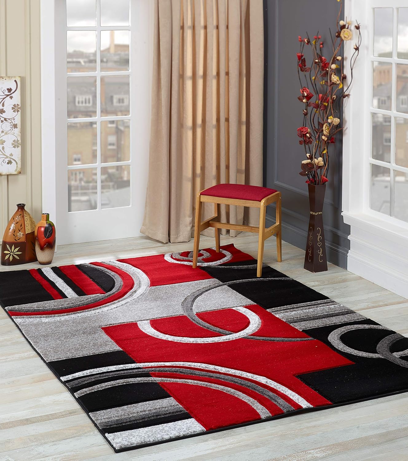 GLORY RUGS Area Rug Modern 8x10 Red Soft Hand Carved Contemporary Floor Carpet w...