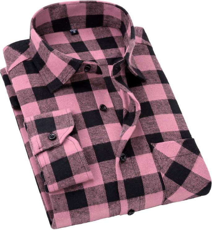Cromoncent Men's Casual Plaid Flannel Long Sleeve Button Down Shirt Large Buffal...