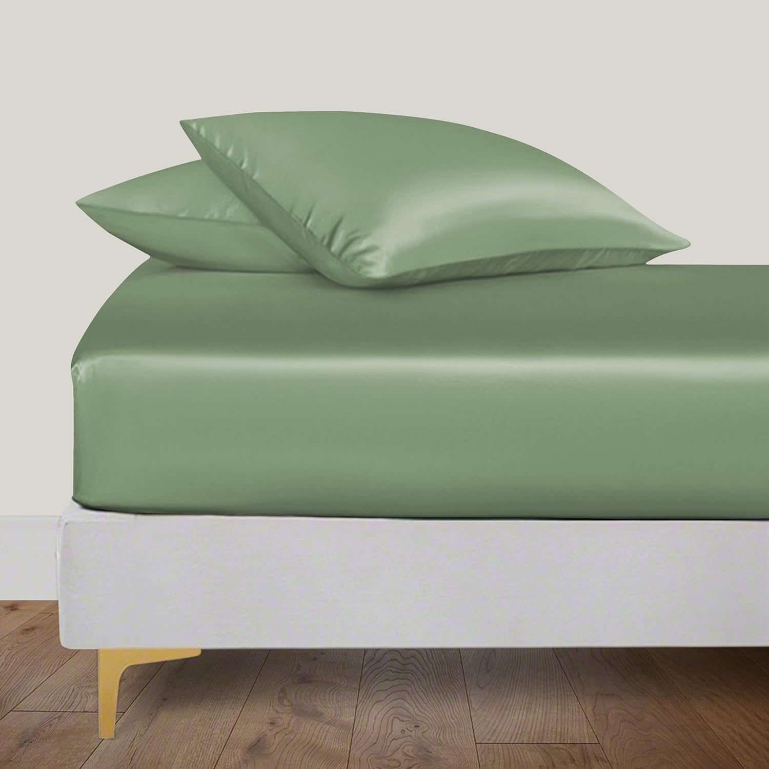 LINENWALAS Organic Vegan Bamboo Fitted Sheet with Pillowcase, Deep Pocket 16 Inc...