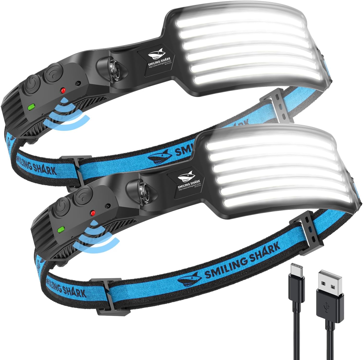 Smiling Shark Rechargeable Headlamp, 230°Wide Angle 6*White Light The Brightest...