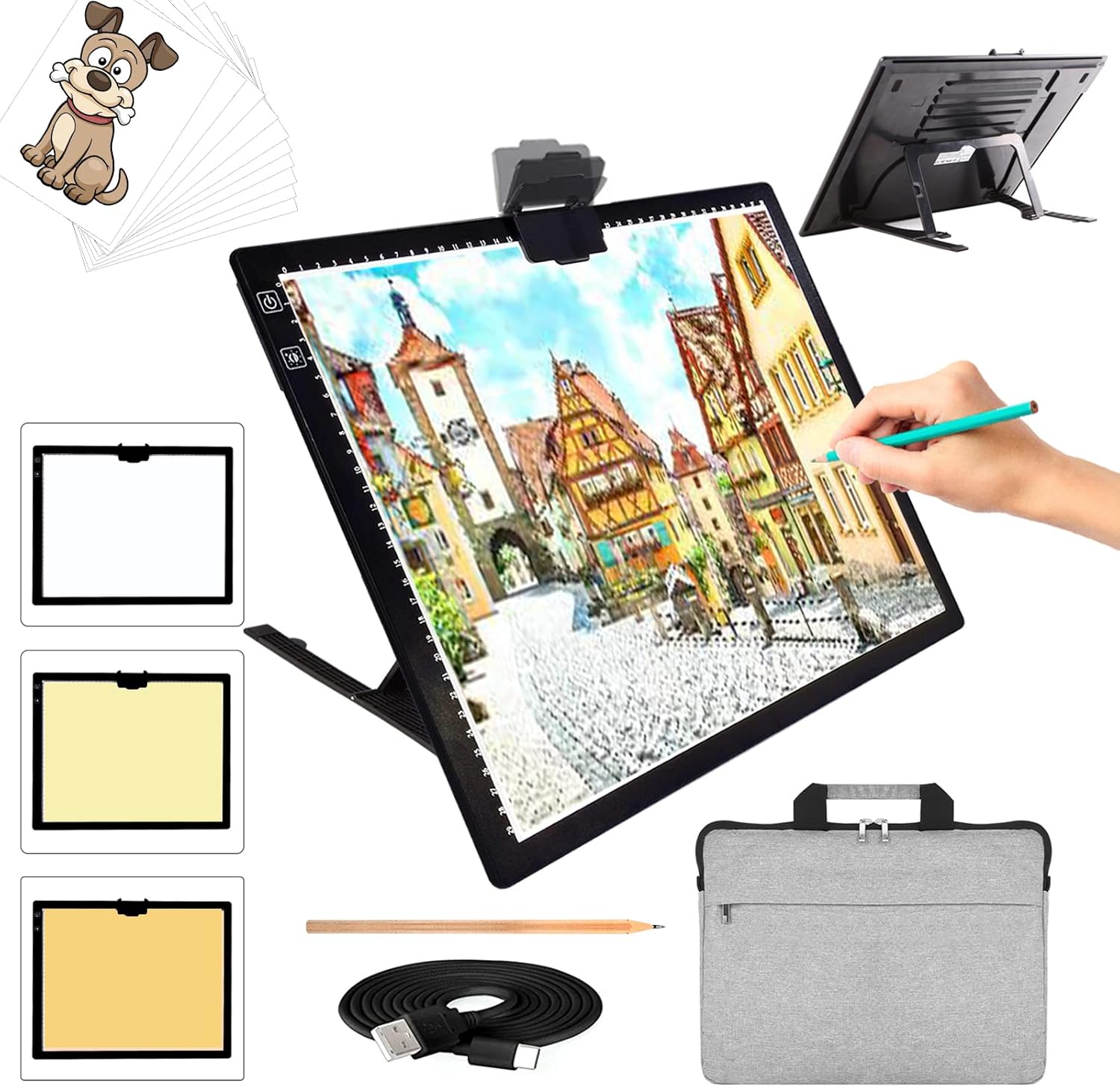 A3 LED Light Pad with Carry Bag, TOHETO Wireless Rechargeable Light Board with S...