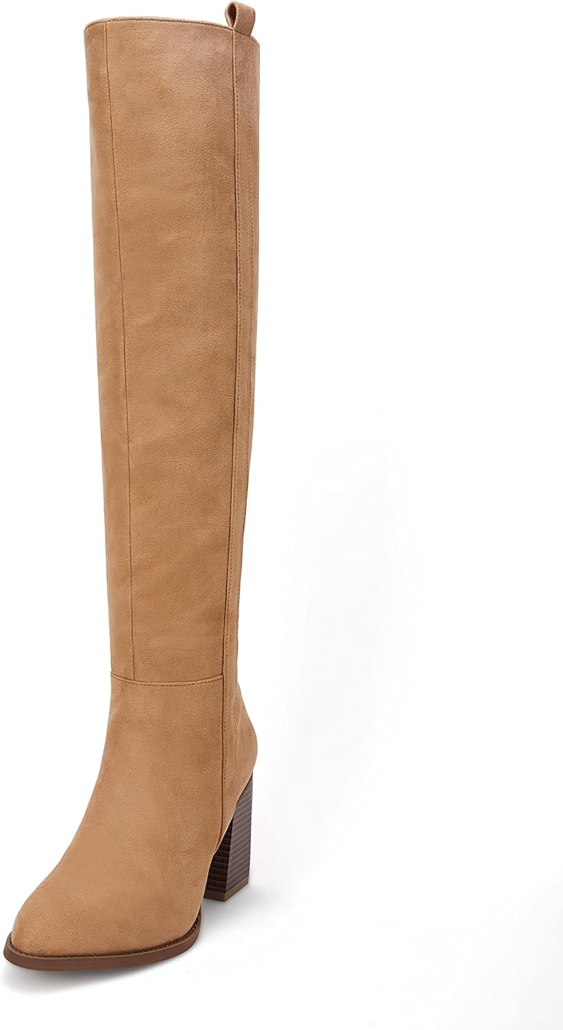 Ermonn Womens Faux Suede Knee High Side Zipper Chunky Heel Stretch Winter Boots...