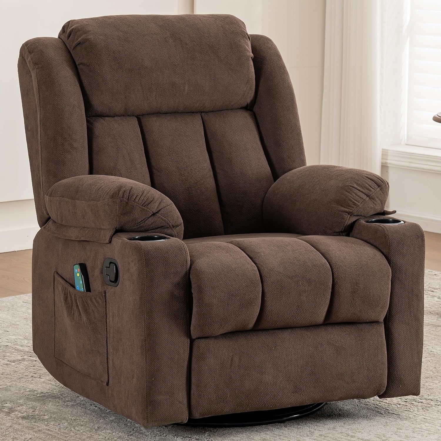 Rocker Swivel Recliner Chair for Adults, Overstuffed Large Manual Recliner Glide...