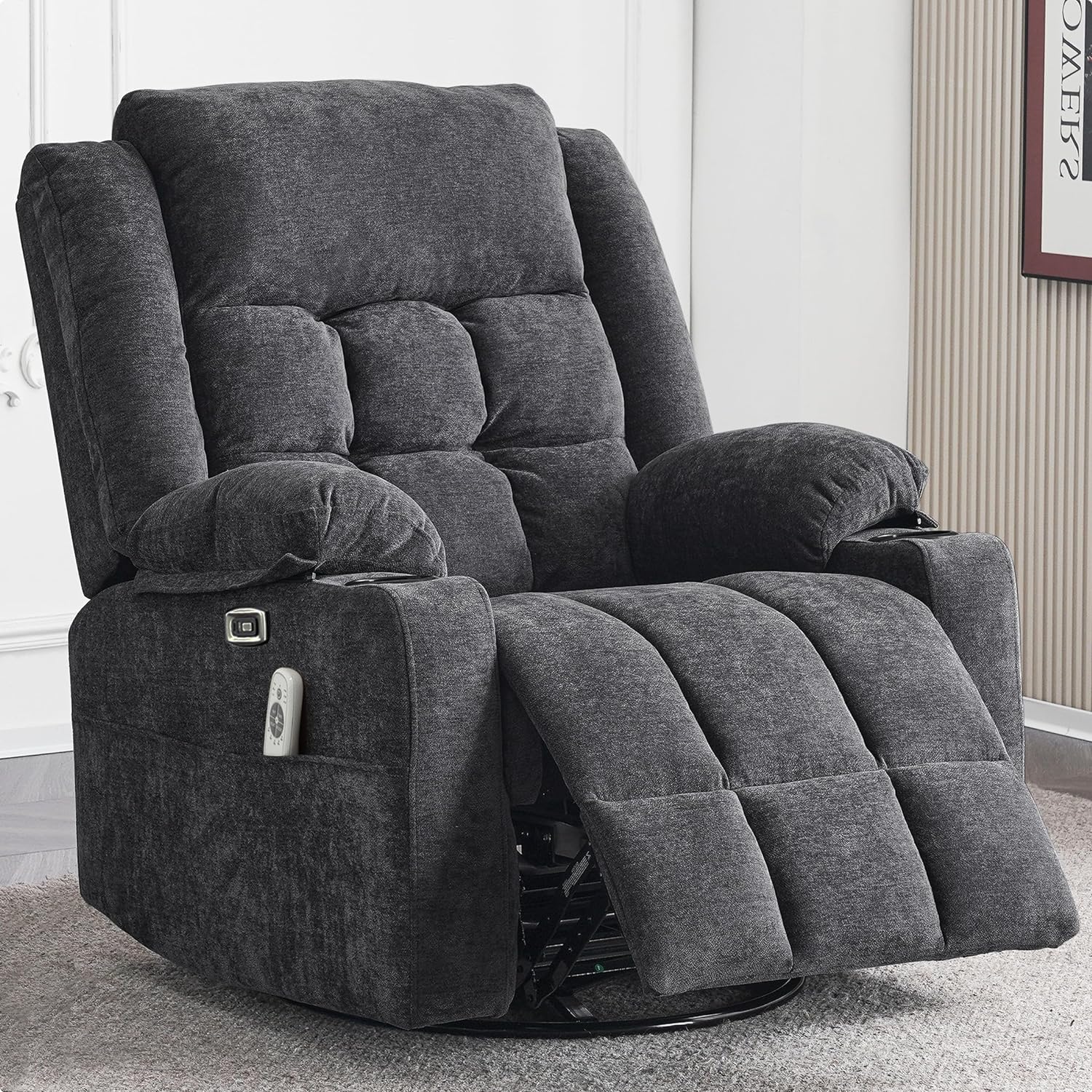 Power Swivel Rocker Recliner Chair for Adults with Massage and Heat, USB and Typ...