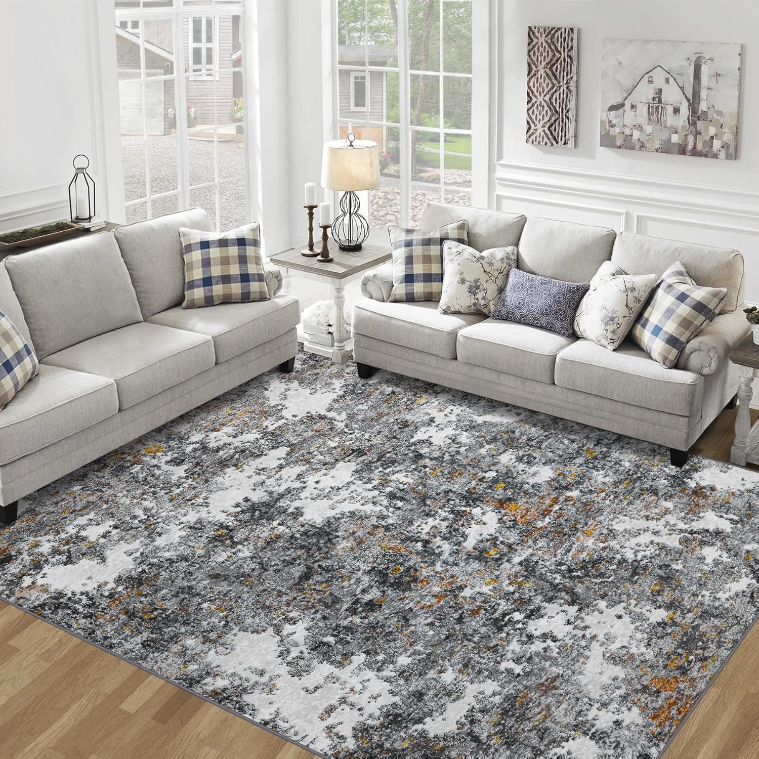 Area Rug 9x12 Living Room: Large Washable Rug with Anti-Slip Backing Non-Sheddin...
