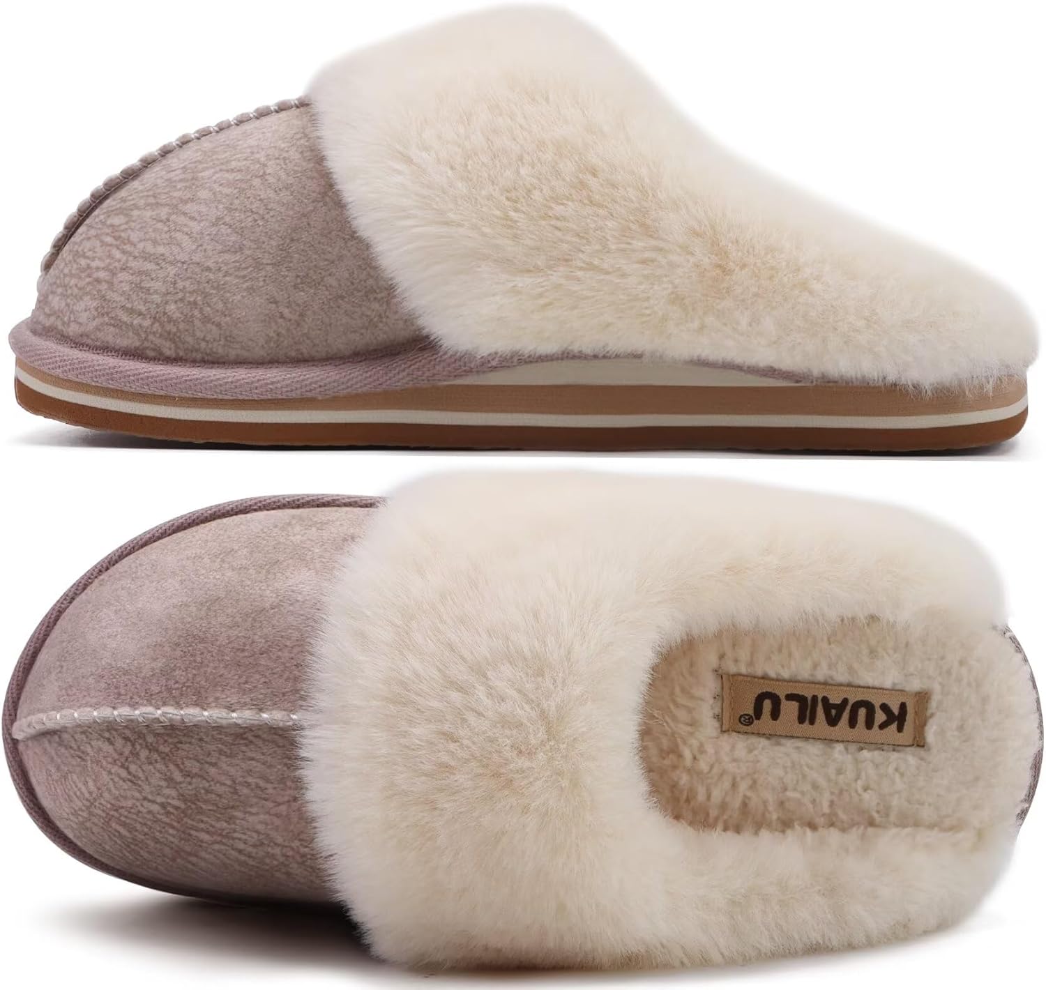 KuaiLu Womens Fluff Plush Slippers Ladies Cosy Memory Foam Warm Winter Mule Slip...