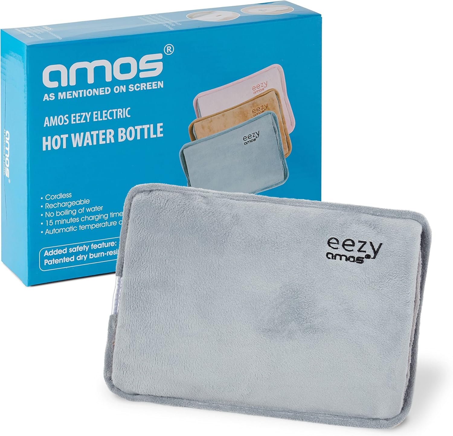 AMOS Eezy Rechargeable Electric Hot Water Bottle Bed Warmer with Hand Heat Pad G...