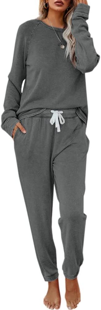 Eurivicy Women's Solid Sweatsuit Set 2 Piece Long Sleeve Pullover and Drawstring...
